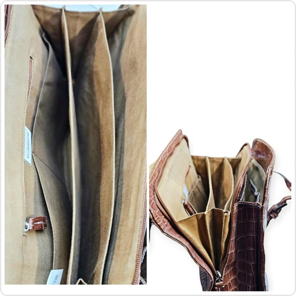 Liz Claiborne Large Brown Croc Embossed Leather Laptop Satchel Purse Tote Bag - Picture 10 of 15